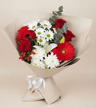 Букет цветов из:  Розы, Хризантемы, Герберы и Лилии в Чике