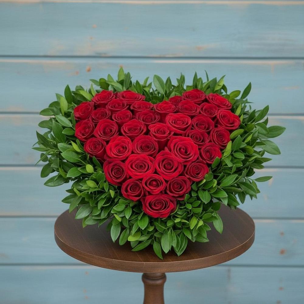 Цветочная композиция из Розы в виде сердца в Чике