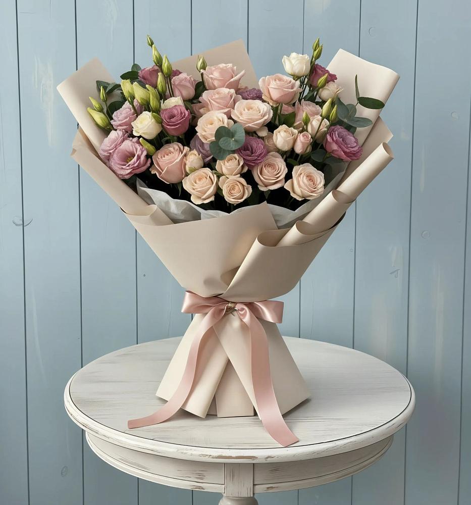 Букет цветов из: Розы и Лизиантусы в Чике