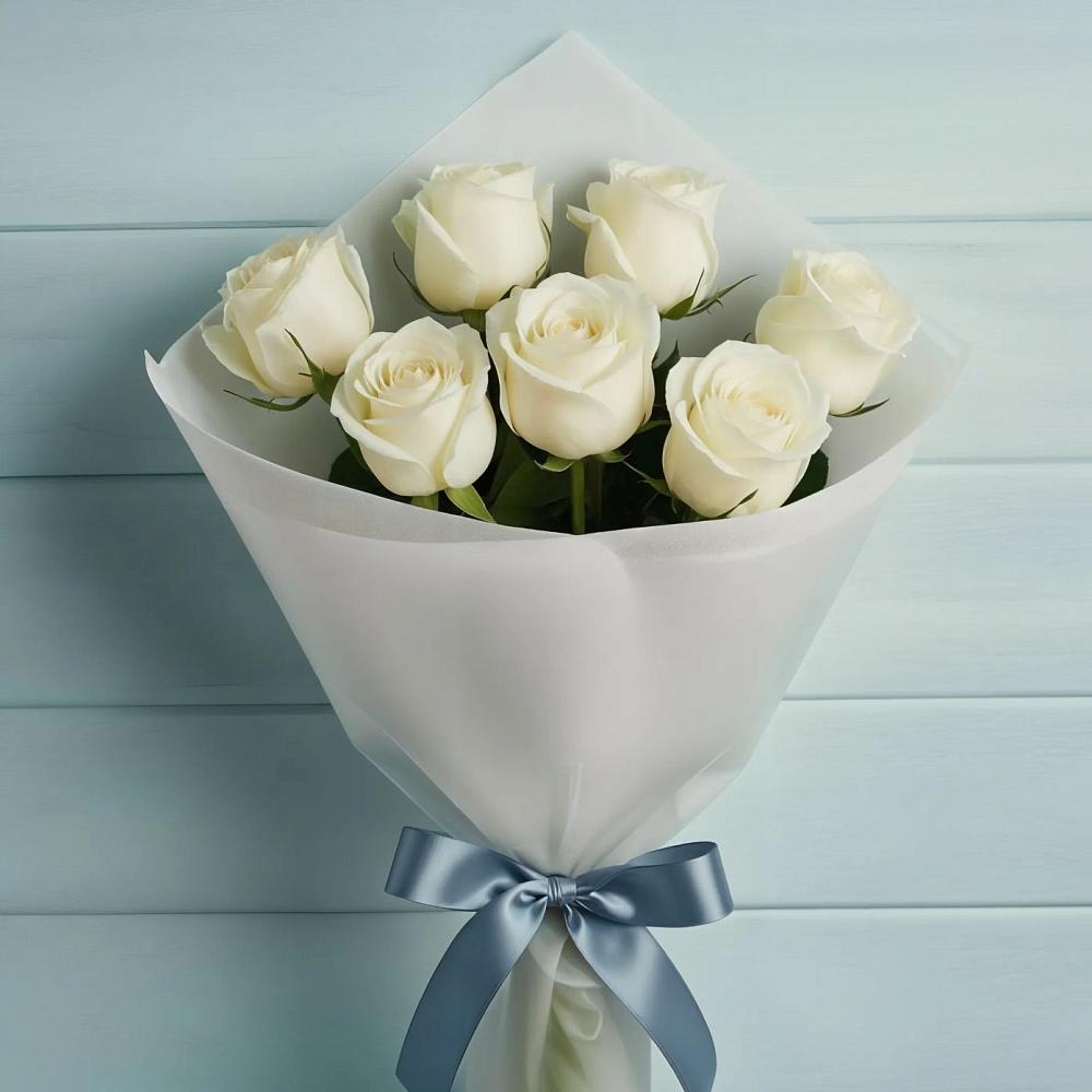 Букет 7 Белых роз Эдлесс Лав в Чике
